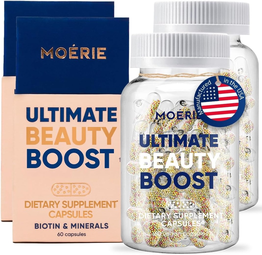 Integratore per la crescita dei capelli Moerie per le donne e gli uomini - La pelle dei capelli e le vitamine delle unghie con la biotina, Q10 & Minerals - Per il trattamento di perdita di capelli e più spessa - Advanced Beadlet Delivery System - 120 pillole