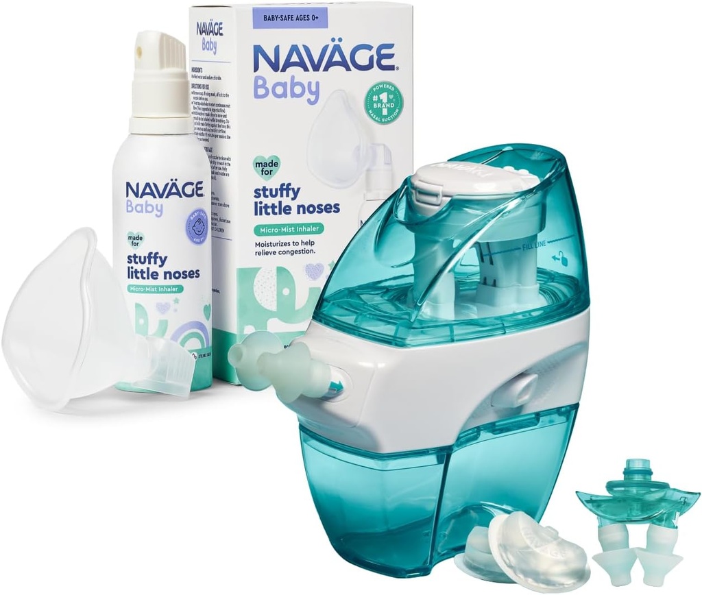 Navage Multi-User Family Kit con 30 SaltPods e Baby Mist Bundle – Irrigazione Saline Nasal per Adulti e Mist Saline Continuous per Infant Congestion Relief