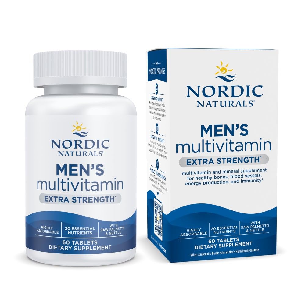 Nordic Naturals Multivitamin Extra Strength - Bone, Energy, & Blood-Vessel Support - Integratore Immunità - 20 Nutrienti Essenziali - 60 Compresse - 30 Serve