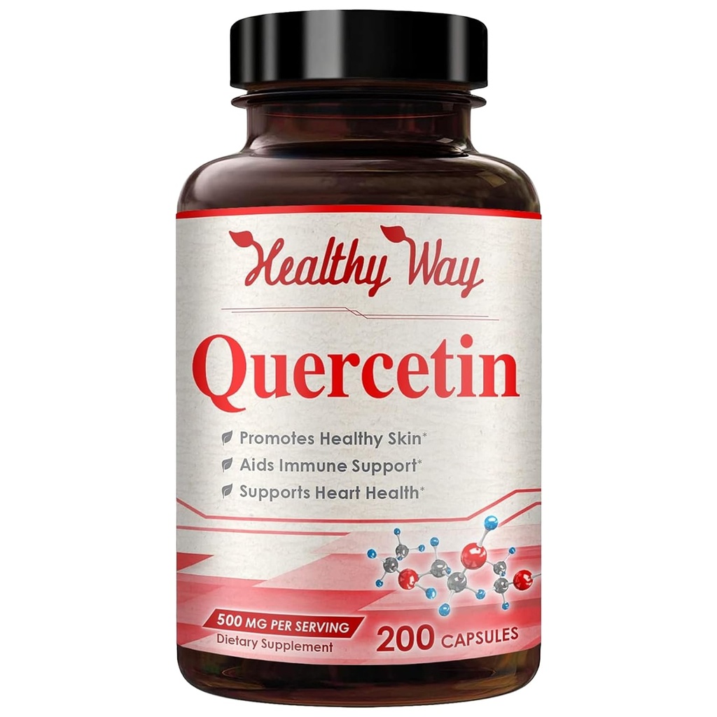 Capsule 500mg di Quercetina ad alta resistenza - Una volta il supplemento giornaliero di Quercetina Antiossidante per il cervello della pelle di invecchiamento del cuore e il supporto immunitario - Vegan Friendly Gluten-Free Made in USA (200 Serve)