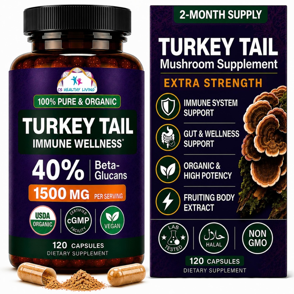 CANCER SCIENZE Turchia Tail Wellness Funghi Supplemento, USDA Certified Organic Extract, Extra Strength 1,500 mg, Alta potenza 40% Beta-Glucans, Gut & Immune Support, Digestivo naturale, 120 capsule