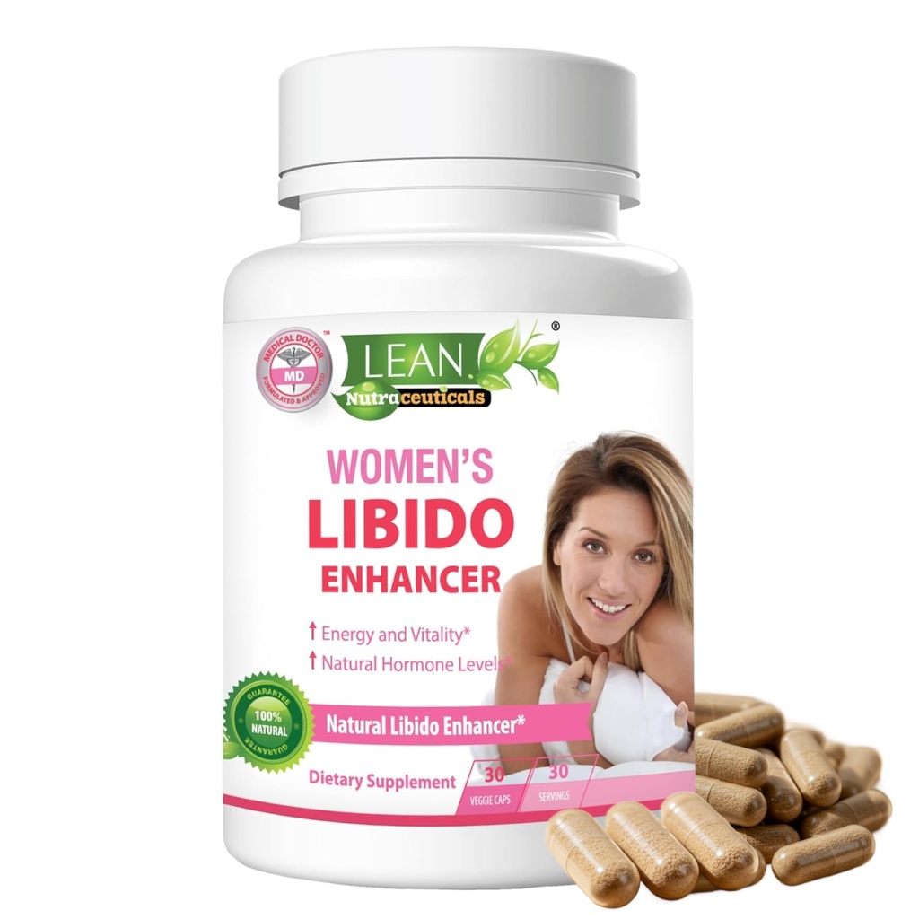 Lean Nutra Libido Booster per le donne con Maca Root, Horny Goat Weed, Tongkat Ali, Fenugreek – Supporto naturale di menopausa & PMS, bilanciamento dell'ormone e supplemento di energia – 30 capsule vegan