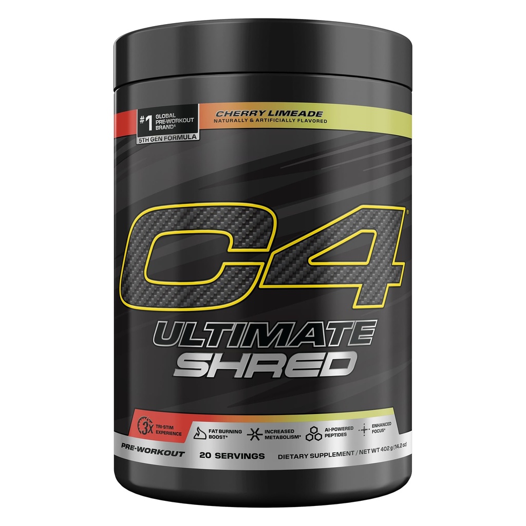 Cellucor C4 Ultimate Shred Pre Workout Powder, Integratore di Metabolismo con Cayenne Extract+300mg Caffeine+TeaCrine+Dynamine - Limeade di Ciliegia, 20 Serve