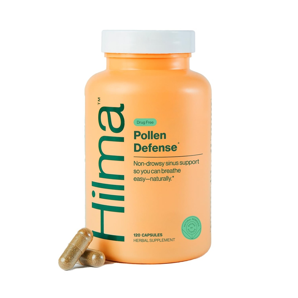 Hilma Natural Sinus Support, Allergy e Sinus Relief di Polline e Polvere w/Butterbur, Sting Nettles and Spirulina, Non-Drowsy, Organic, Clinically Proven Ingredients, 120 Vegan Capsule