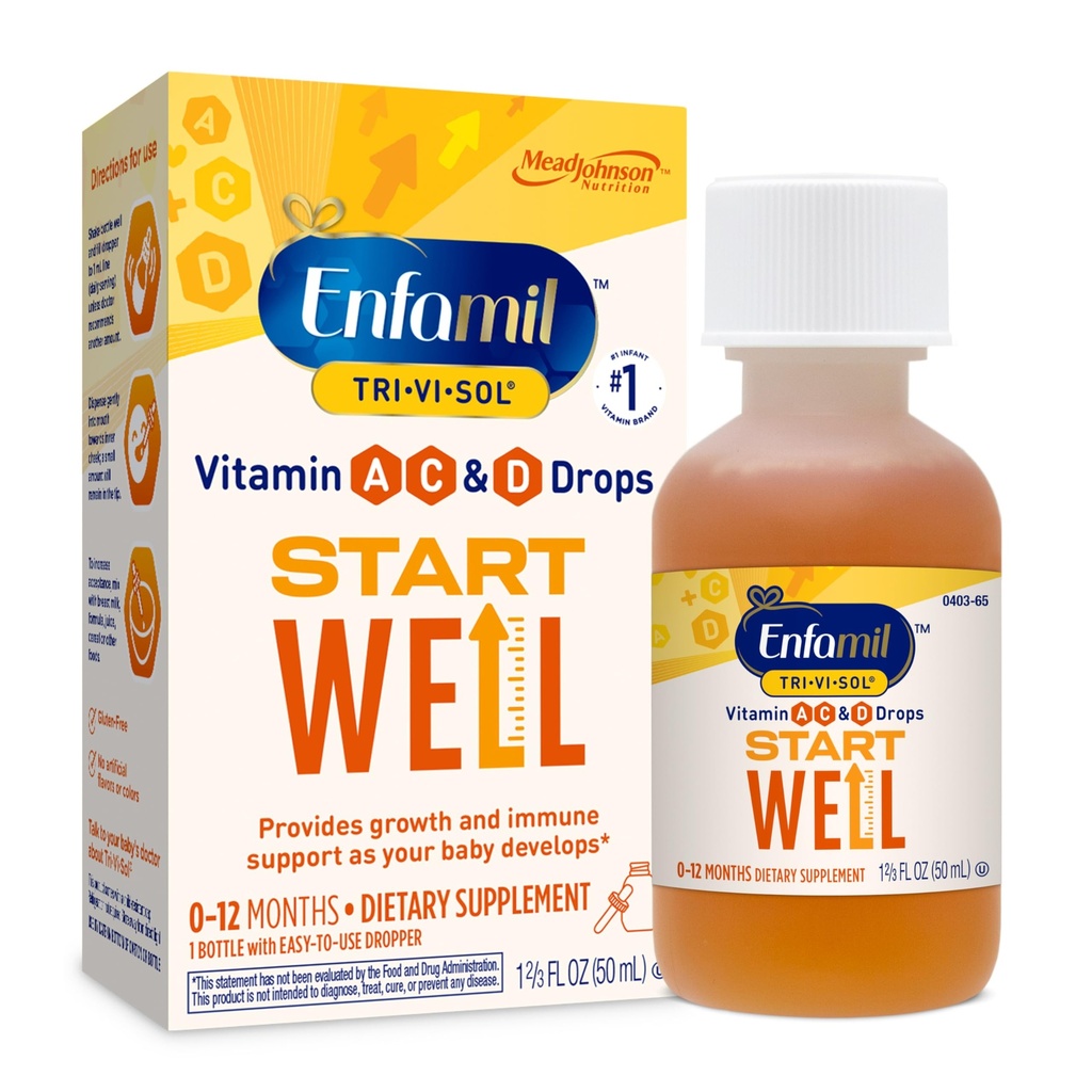 Enfamil Tri-Vi-Sol Infant Multivitamin Gocce, Supporta la crescita e la salute immunitaria per i bambini, 50mL bottiglia