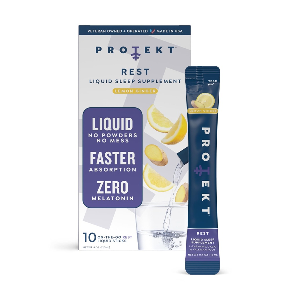 PROTEKT GABA L Theanine Supplement | Melatonin-Free Sleep Aid for Adults | Root Valerian per il supporto notturno e riposo | GABA Calm Liquid Drink Mix per adulti | Lemon Ginger, Confezione da 10