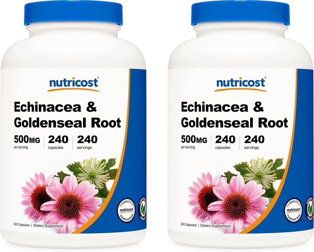 Nutricost Echinacea & Goldenseal Root, 500mg, 240 Capsule (2 Bottiglie) - Veggie Caps, Non OGM, Gluten Free