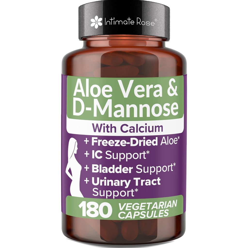 Intimate Rose Aloe Vera Capsule - Integratori IC - 200x Concentrato Pure Aloe Vera + D-Mannose + Calcio - Pillole Aloe facili da ingoiare