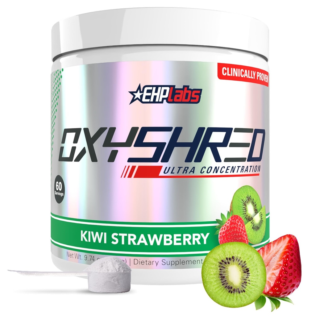 EHP Labs OxyShred Pre Workout Powder - Polvere pre-allenamento con L Glutamina e Acetil L Carnitina, Energy Boost Drink - Kiwi Strawberry, 60 Servings