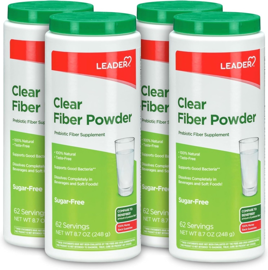 Polvere di supplemento di fibra prebiotica leader per la salute digestiva, polvere di fibra quotidiana naturale al 100%, senza zucchero, senza gusto, senza glutine, senza glutine, non aromatizzato, 62 Serve (8.7 OZ) (Pack of 4)