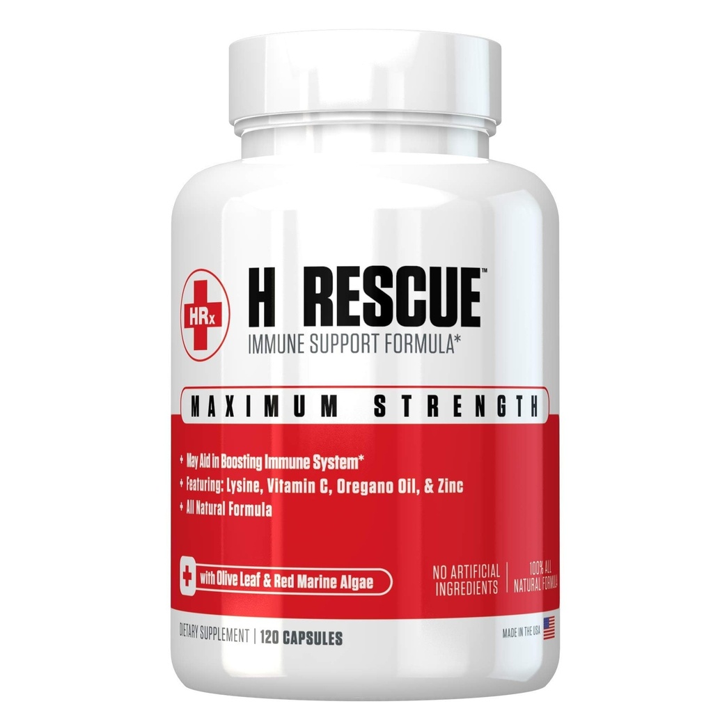 Re+Gen Nutrition H Rescue Immune Support Supplemento per Adulti, Capsule con Zinco, Vitamina C, L lisina Aminoacido & Oregano olio per la salute immunità negli uomini e nelle donne, 120 capsule