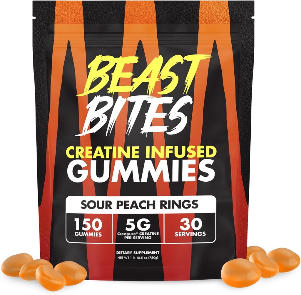 BEAST BITES - Creatine Infuse Gummies - 5g Creatina Monoidrato Per Serve - NSF Certificato per Sport - 30 Serve
