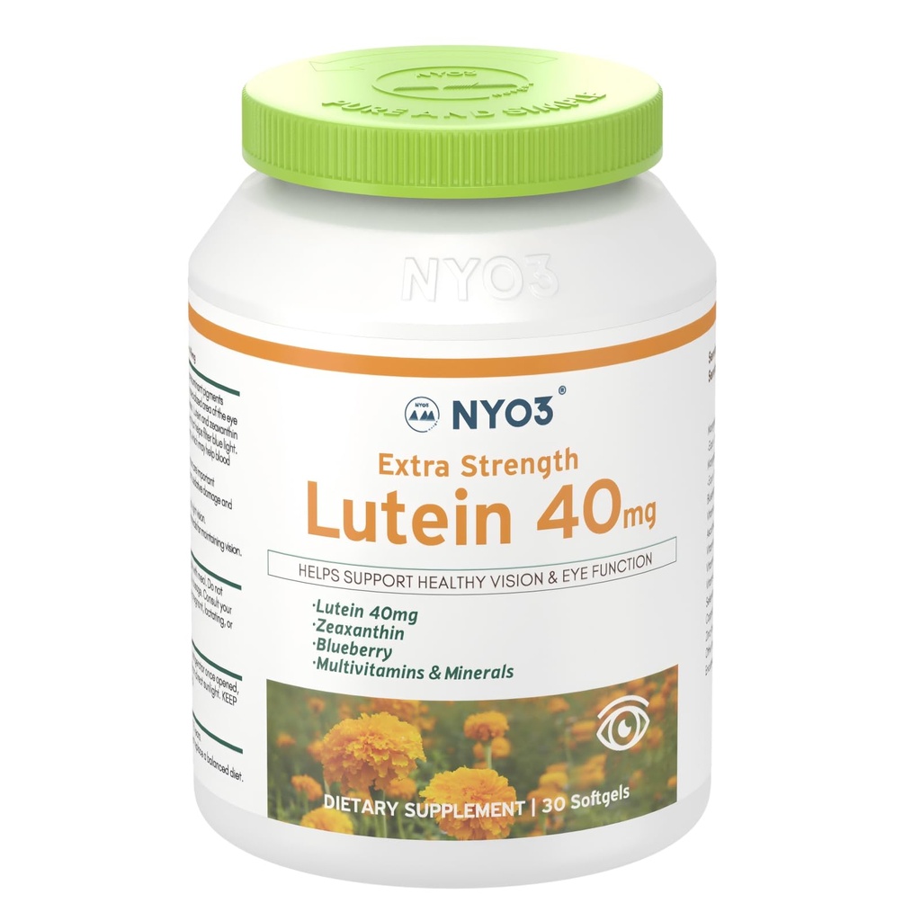 NYO3 Lutein & Zeaxanthin 40mg con mirtillo, 30 Softgels Occhi Vitamine e Supplemento minerale– Occhio $ Vision Health | Supporto antiossidante