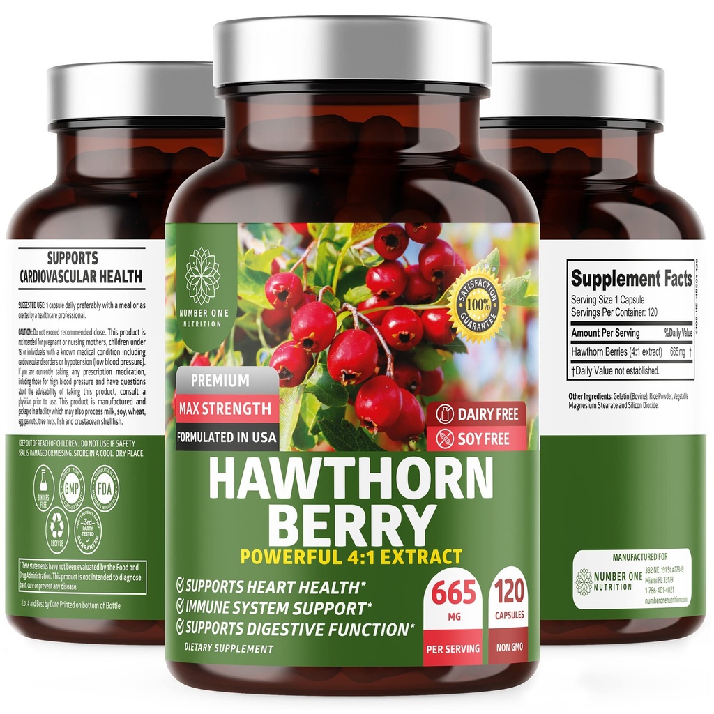 N1N Premium Hawthorn Berry Capsule [Max Strength, 2660mg] Tutti Natural Hawthorn Extract Supplemento all'immunità di supporto, 120 Caps