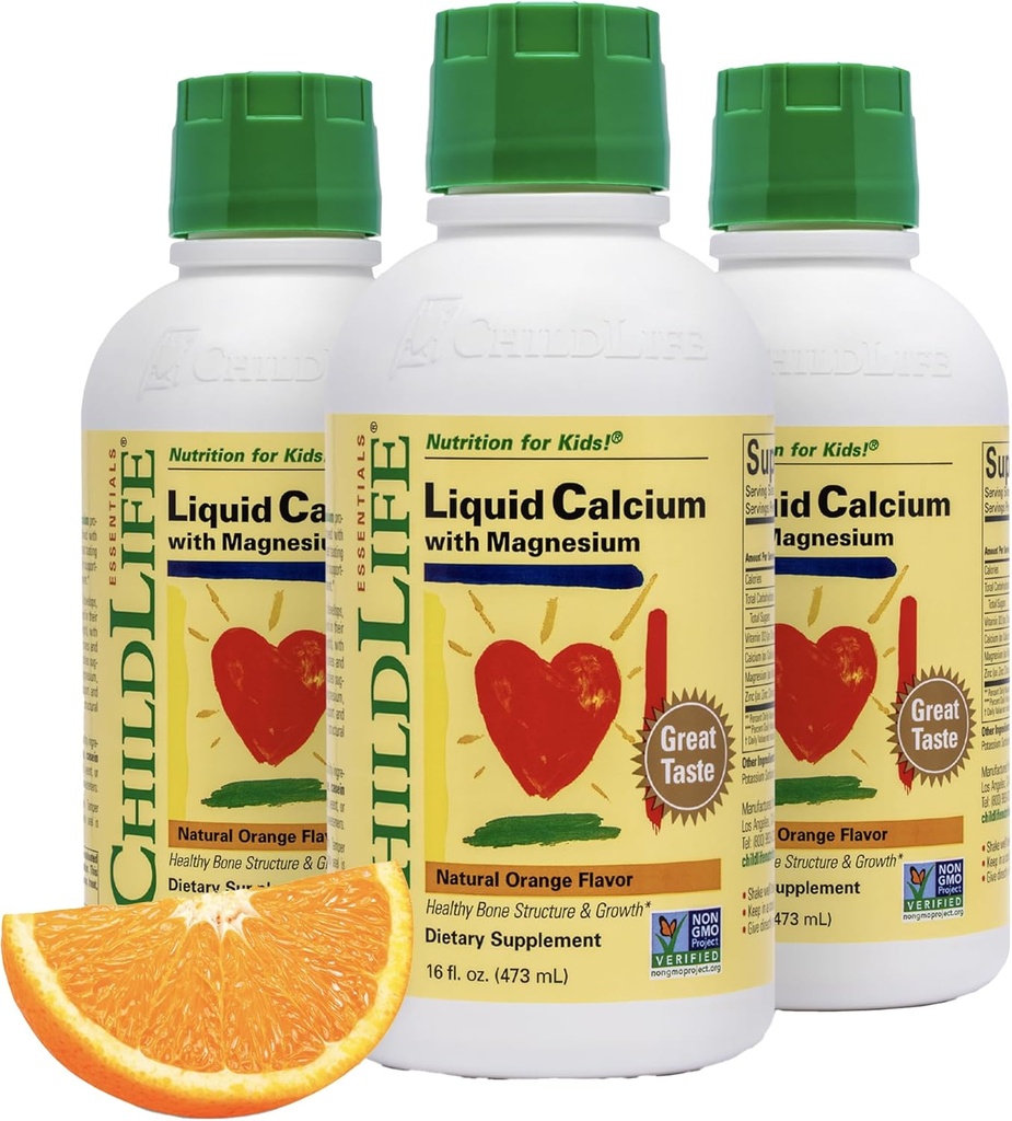 Integratore di calcio liquido per bambini - Baby Calcium con magnesio, zinco e vitamina D3 - Aroma arancione, 16 fl oz (3 Pack)