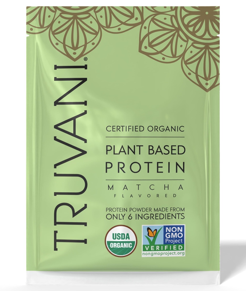 Truvani Vegan Pea Protein Powder | Matcha | 20g Organic Plant Based Protein | 1 Serve | Keto | Gluten & Dairy Free | Low Carb | No Aggiunto Sugar