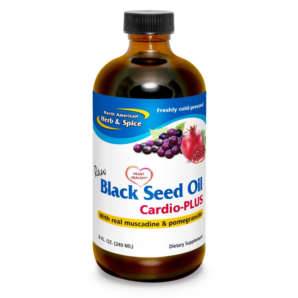 NORTH AMERICAN HERB & SPICE Olio di semi nero Cardio-Plus - 8 fl oz - Supporta la salute del cuore con Muscadine & Pomegranate - Non OGM - 48 Serve