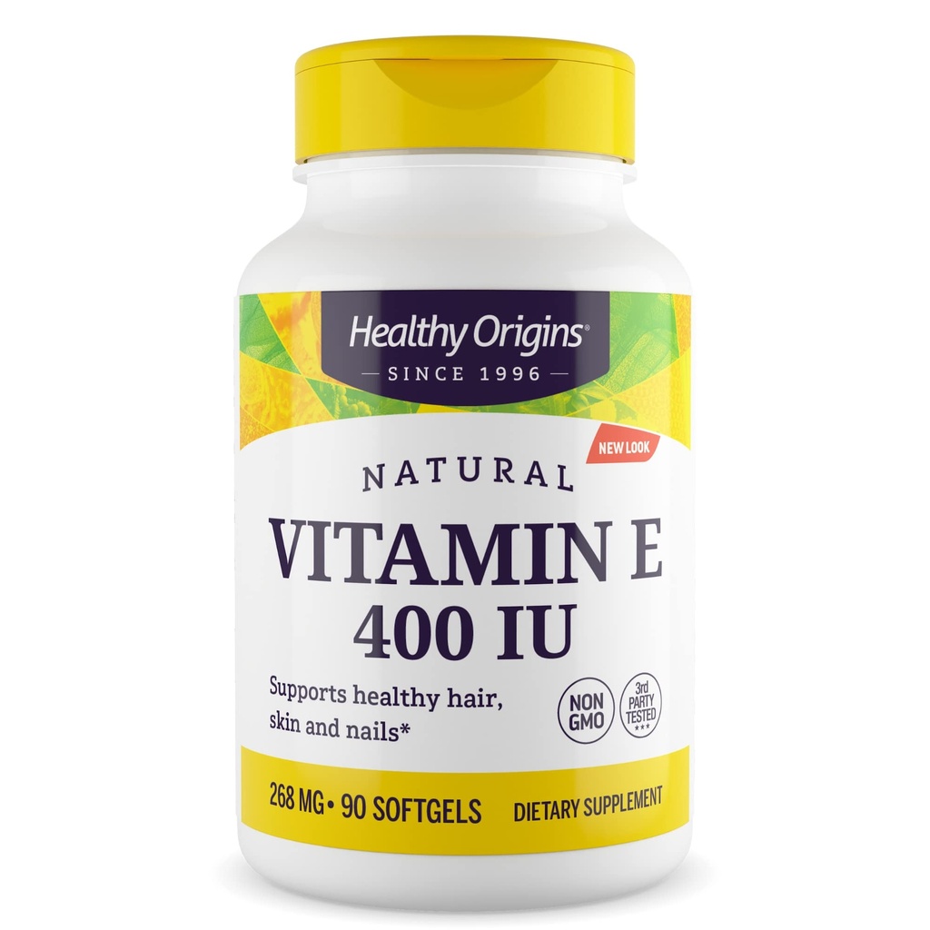 Vitamina E 400 IU (Natural, Non OGM, Gluten Free, Skin Support, Supporto cardiovascolare), 90 Softgels
