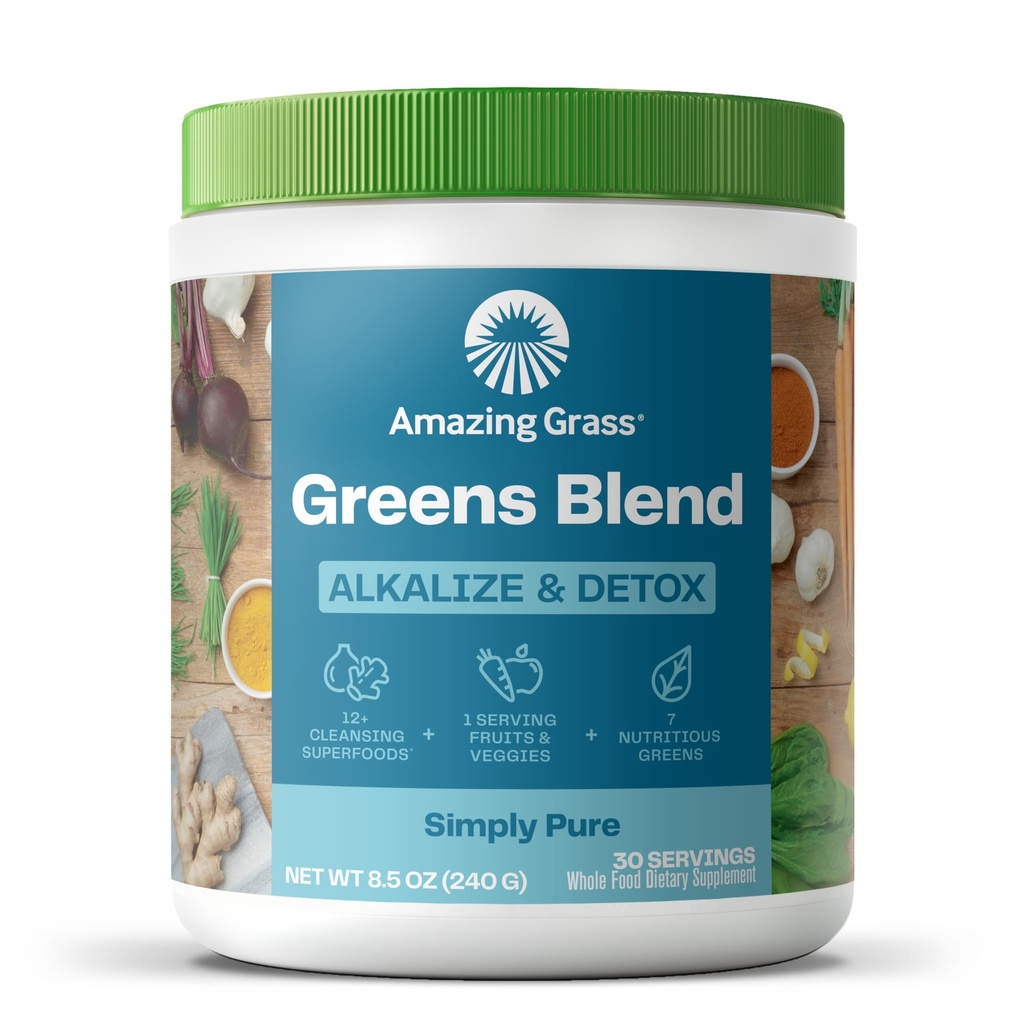 Alkalize & Detox: Smoothie Mix, Cleanse with Super Greens & Beet Root Powder, Digestive Enzymes, Prebiotics & Probiotics, 30 Servings (Packaging May Vary)