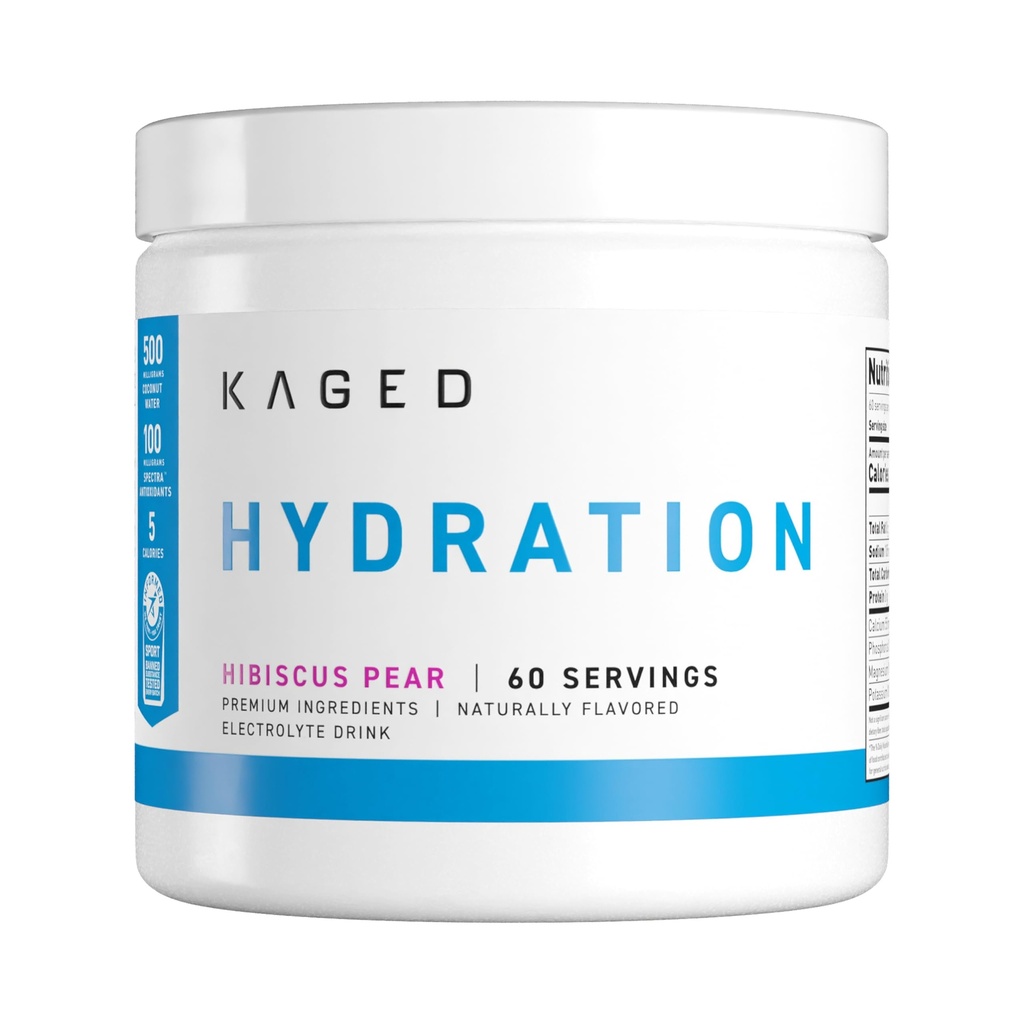 Polvere di elettroliti di idratazione di Kaged | Pear di Hibiscus | Miscela di bevande sportive Hydra-Charge | Pre, Post, Intra Workout | Carb basso, Vegan, Gluten Free | Integratori per uomini e donne | 60 Serve