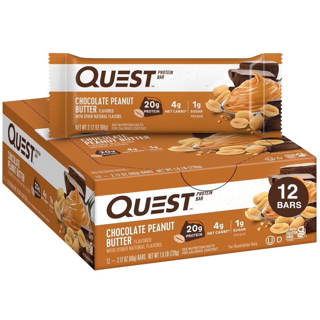 Barre di burro di arachidi al cioccolato, 20g Protein, 1g Zucchero, Carburo netto 4g, Senza glutine, Keto Friendly, 12 Conte