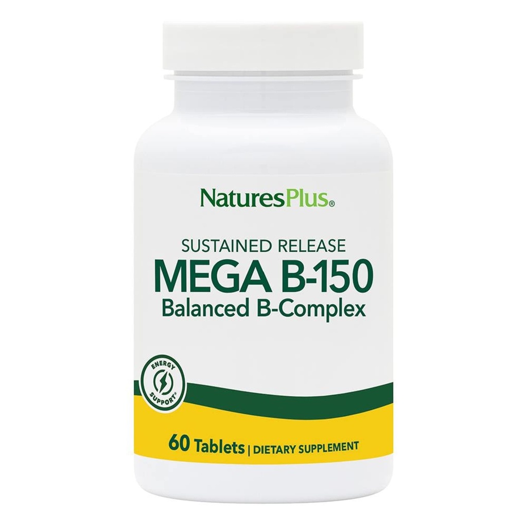 Natures Plus Mega B150 Complex, rilascio prolungato - 60 compresse vegetariane - Massimo potere B supplemento di vitamina complesso - senza glutine - 60 porzioni