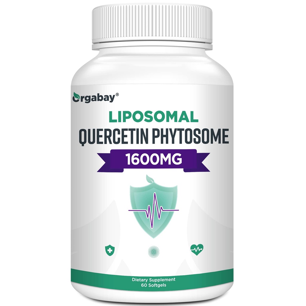 Orgabay Liposomal Quercetin Phytosome 1600 mg,Bromelain 200mg,Zinc 30mg,Vitamin C Turmeric 40 mg, Assorbimento più alto,Quercetin Complex, 60 Softgels