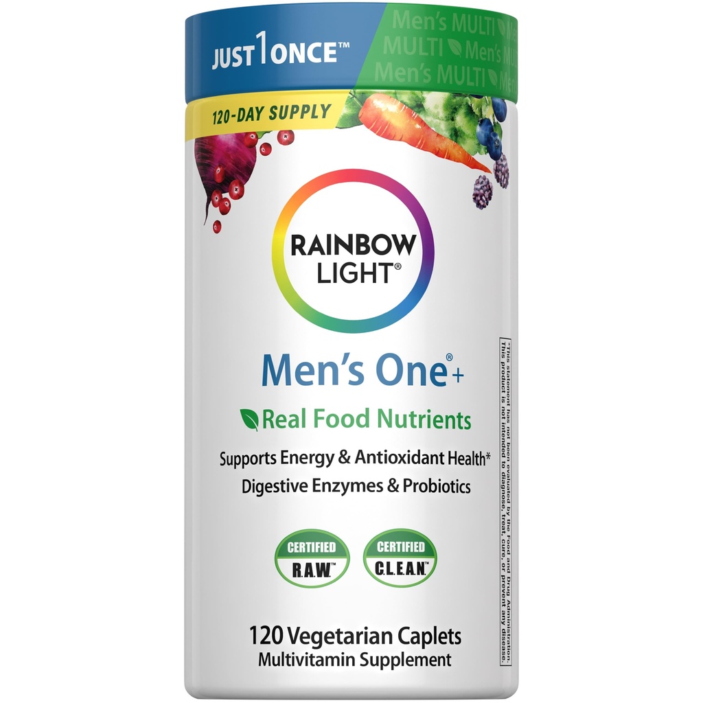 Rainbow Light Mens One Multivitamin, Mens Daily Multivitamin fornisce supporto immunitario ad alta potenza, con vitamina C, vitamina D e zinco, Vegetariano, 120 Conte