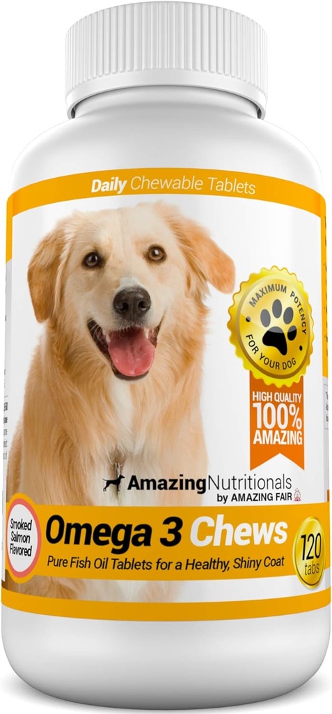 Incredibile Omega 3 per i cani - Omega 3 Fish Oil per i cani Supplemento per la pelle prurito sollievo per la pelle secca e hot Spots e cappotto di spargimento con acidi grassi EPA e DHA - 120 Salmon Flavor Chews