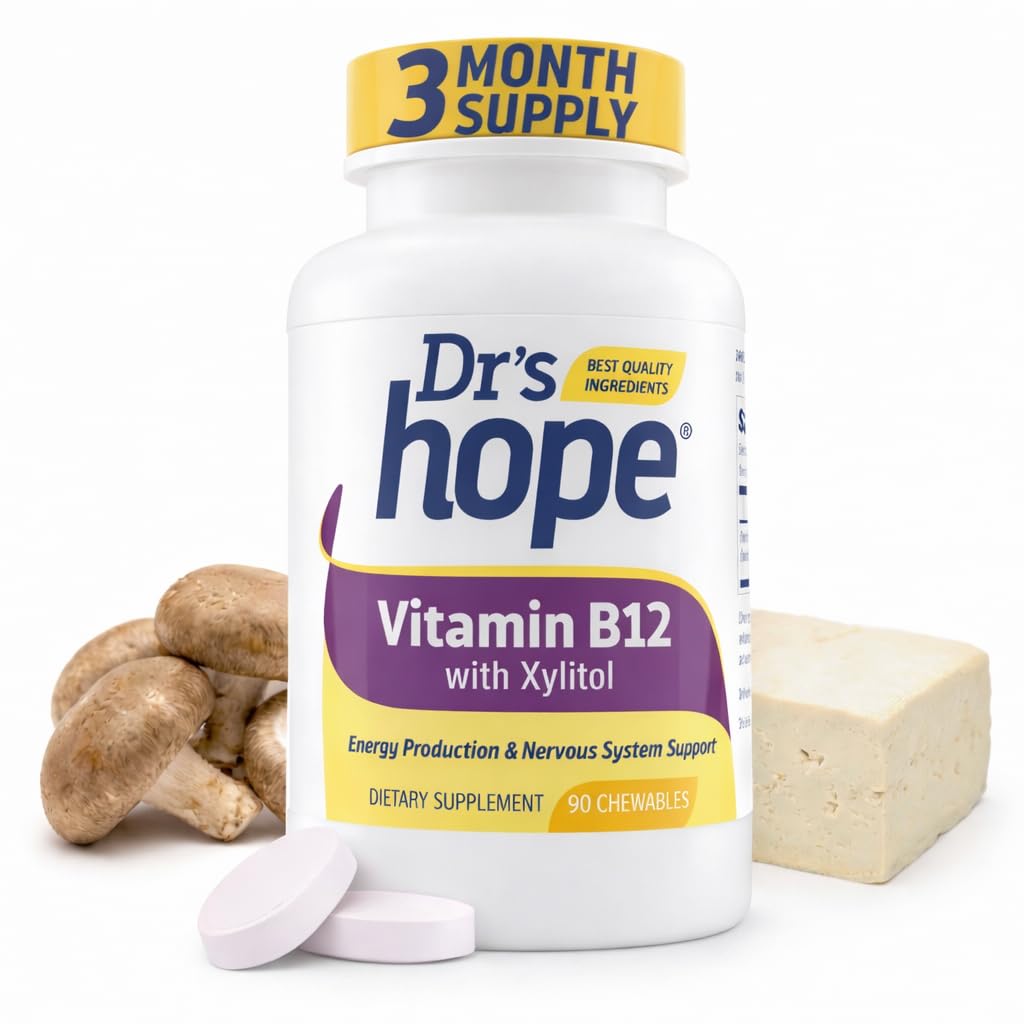 Vitamina B12 1000 Mcg, B12 Vitamine 1000 Mcg Aiuta ad aumentare il metabolismo, la produzione di energia e il supporto del sistema nervoso, 90 Compresse masticabili - 1 Tablet per servire, Non-GMO & Gluten Free