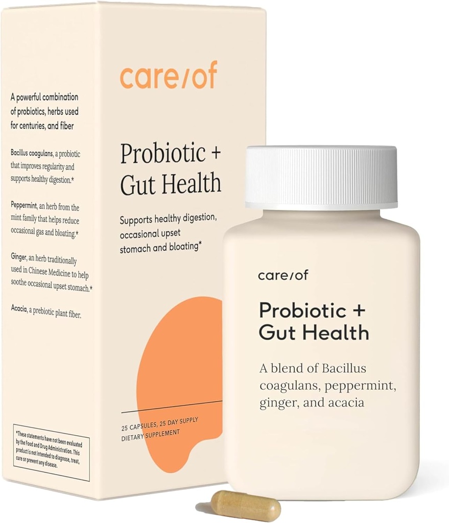 Care/of Probiotic + Gut Health Supplement for Women & Men - FREE Wellness Tracker APP - Supporto digestivo per alleviare occasionali Gas & Bloating - Sugar-Free, No Fillers, Certificato C.L.E.A.N. - 25 Conte