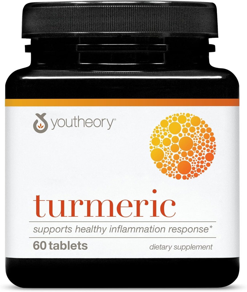 Youtheory Turmeric - 450 mg - con Black Pepper & Olive Leaf - Supporta Joint & Brain Health* - Contiene Bioenhancers, Curcuminoids & Herbal Extracts - 60 compresse (20-Day Supply)