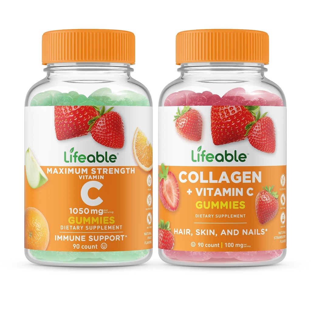 Vitamina C 1050mg + Collagen & Vitamina C, Gummies Bundle - Grande degustazione, Integratore di vitamina, Senza glutine, OGM libero, Gomma masticabile