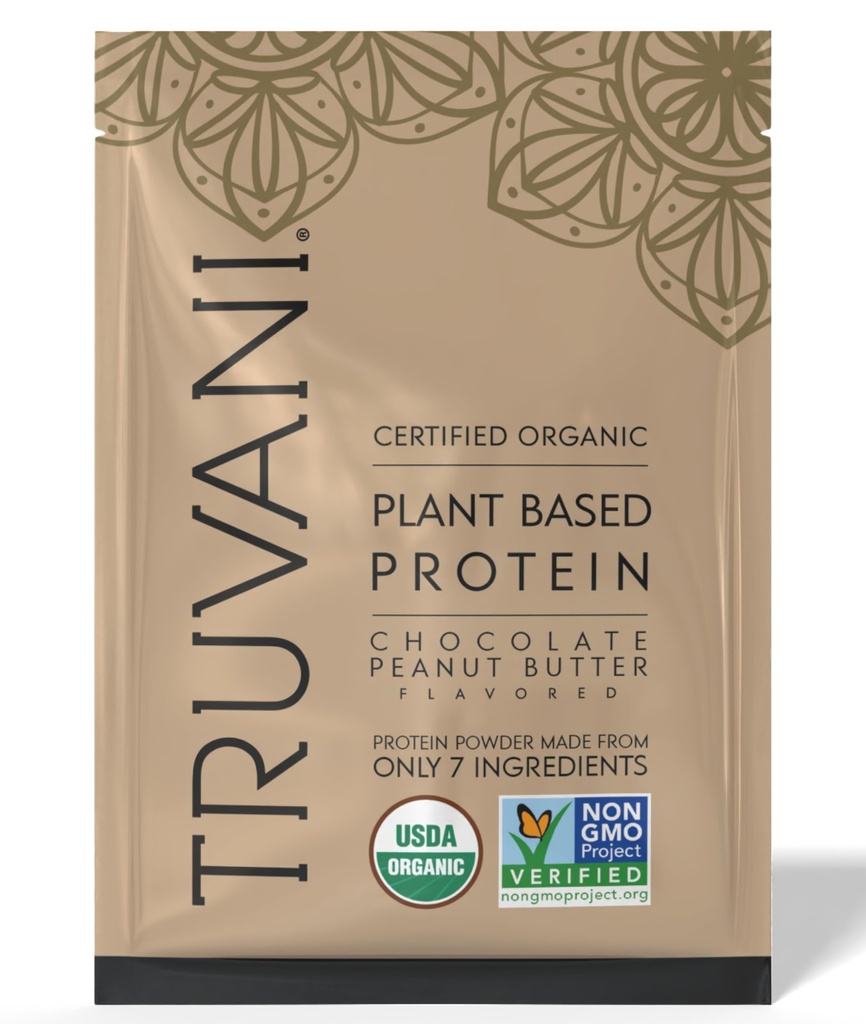 Truvani Vegan Pea Protein Powder | Chocolate Peanut Butter | 20g Organic Plant Based Protein | 1 Serve | Keto | Gluten & Dairy Free | Low Carb | No Aggiunto Sugar