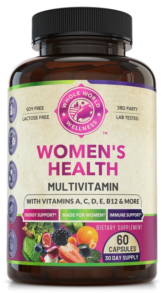 Supplemento multiminerale multivitaminico femminile giornaliero per energia, umore, messa a fuoco, capelli, pelle e chiodi. Realizzato per le donne con 30+ Nutrienti, Frutta & Energy Blend. Donna Vitamine 60 capsule. Realizzato negli Stati Uniti.