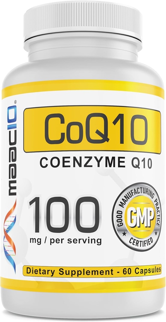MAAC10 100mg CoQ10 (60 capsule) | Coenzima antiossidante Q10 per livelli di energia - Non-OGM, senza glutine, vegetariano (alimentazione di 60 giorni)
