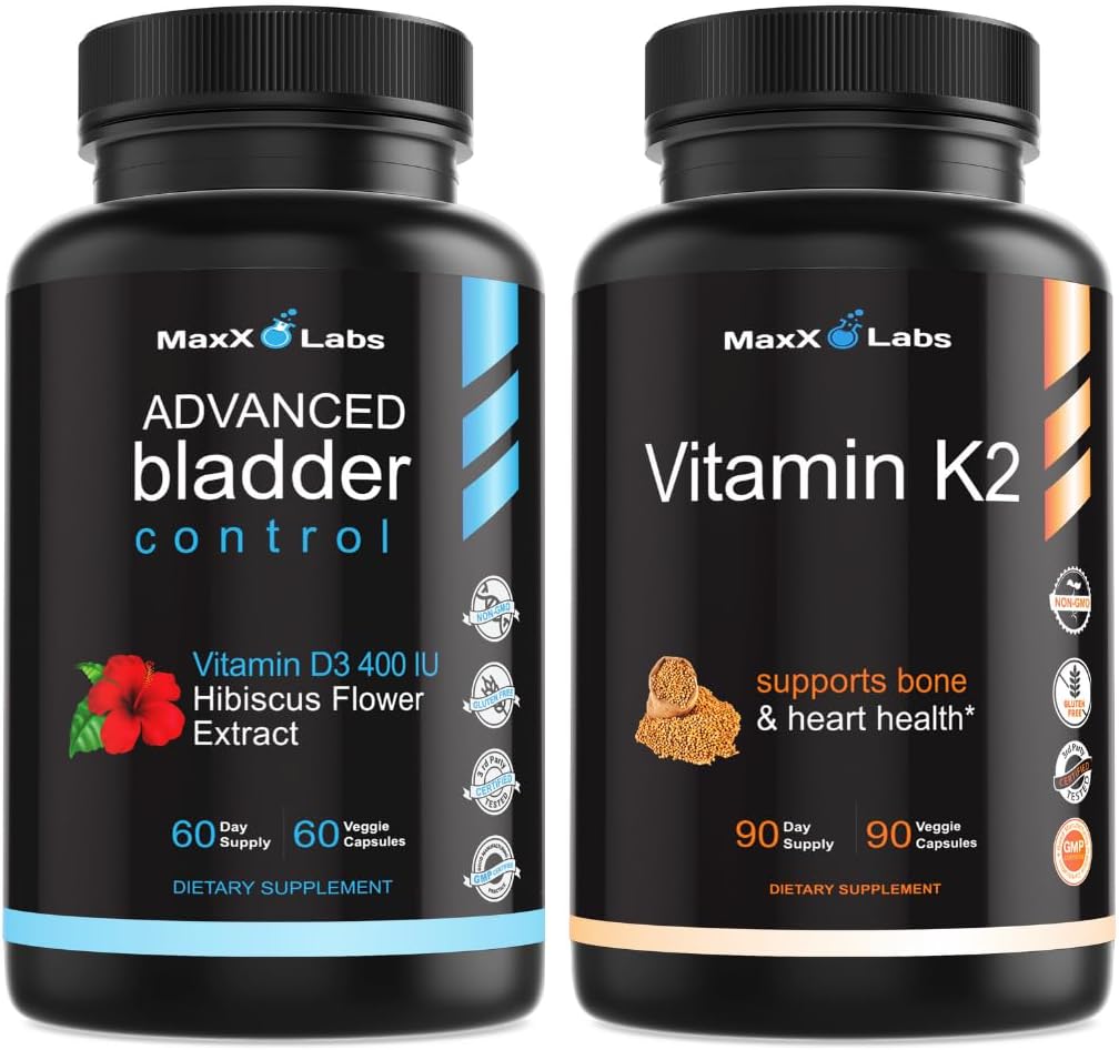 Integratore avanzato di controllo della vescica per le donne e gli uomini 60 caps + integratore di vitamina K2 - vitamina K2 MK7, MK4 & Calcium - 90 capsule