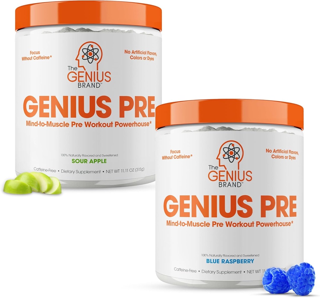 Integratore Pre-Workout Genius Bundle - Blue Raspberry & Sour Apple - Caffeina-Free/Stimolant-Free