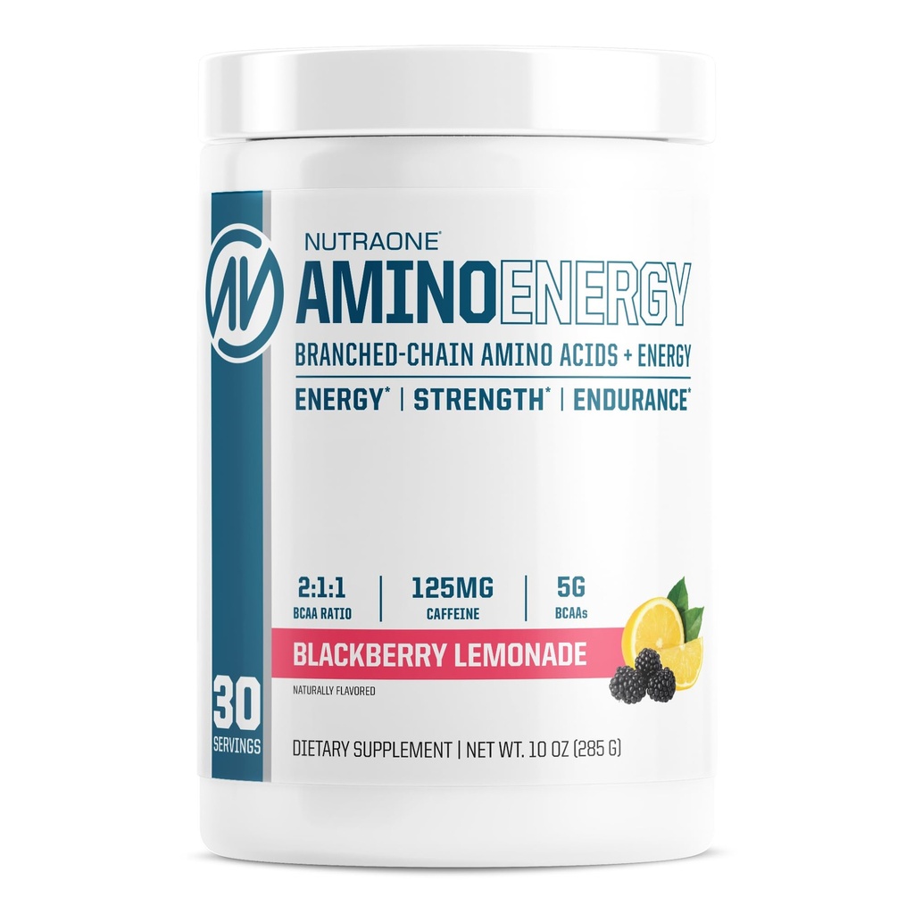 NutraOne Amino Energy BCAA Polvere integratore pre-allenamento con aminoacidi a catena ramificata di caffeina per aiutare il carburante e recuperare* (Berry Lemonade - 30 Serve)