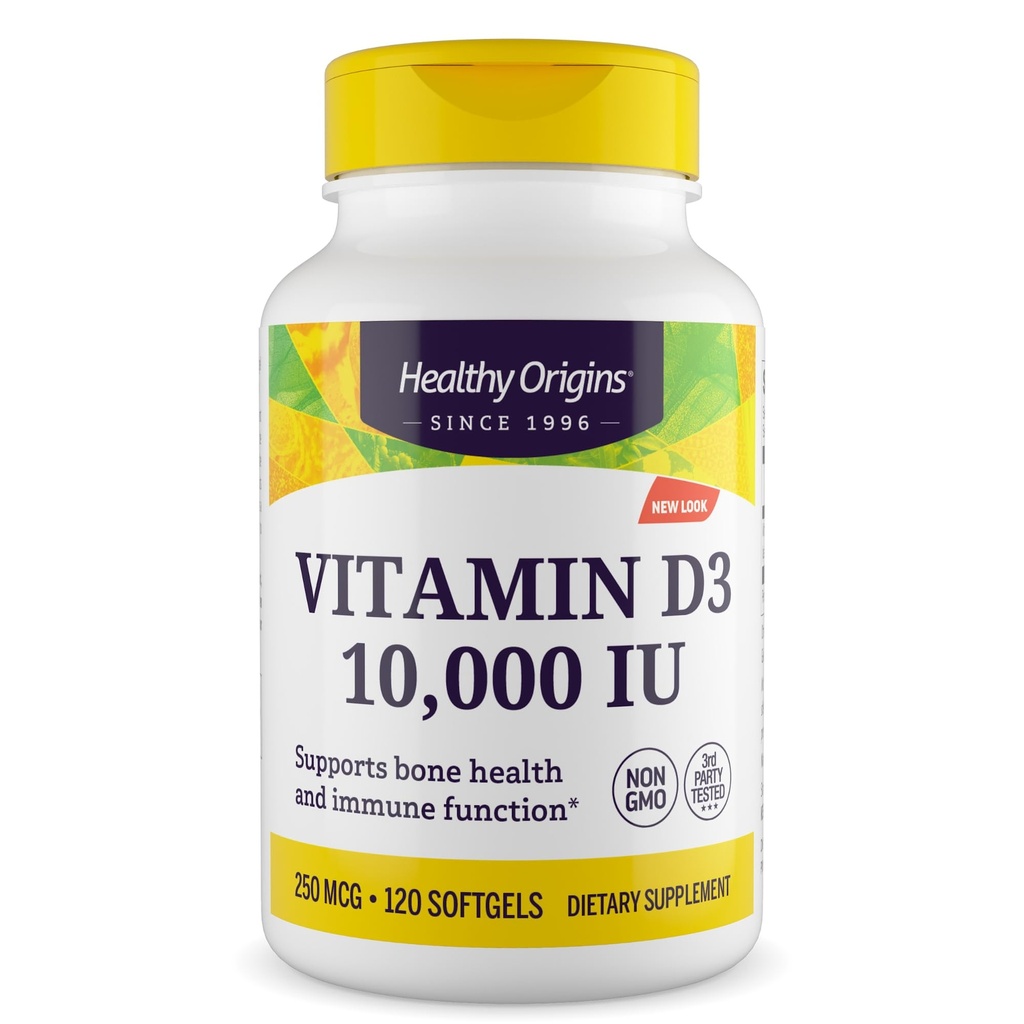 Vitamina D3 10.000 IU (non OGM, alta potenza, supporto Bone, supporto immunitario, senza glutine), 120 Softgels