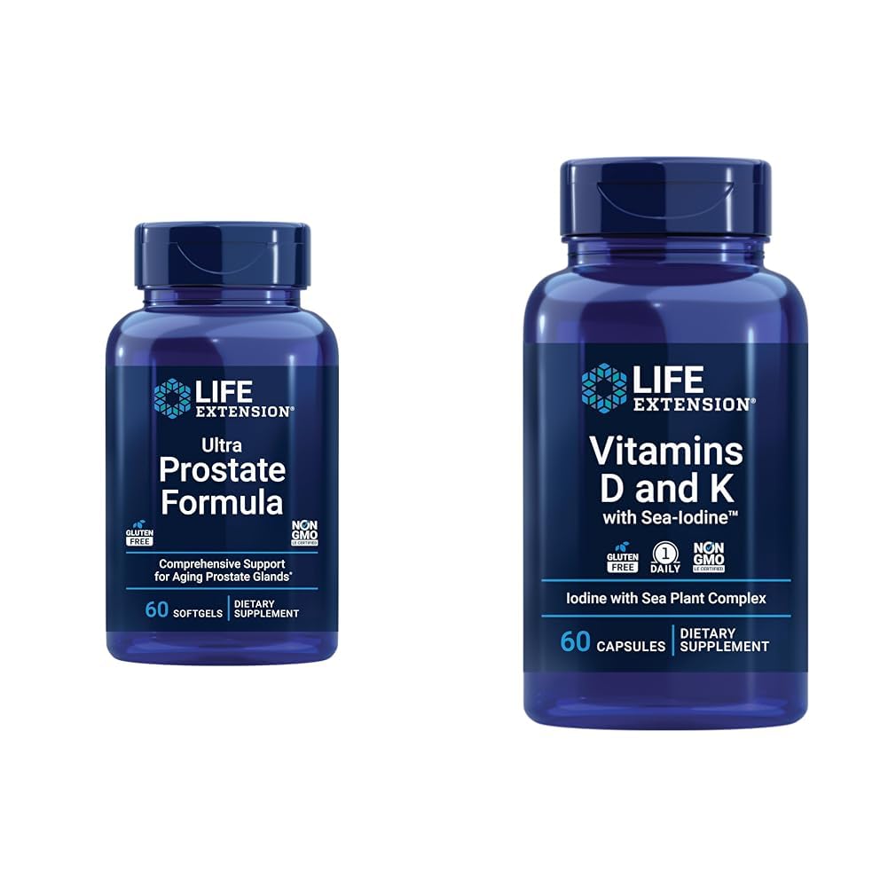 Formula ultraprostatica, Palmetto segato per gli uomini, pigeo, pungendo ortica e vitamine D e K con Sea-Iodine, Vitamina D3, Vitamina K1 e K2, Iodio
