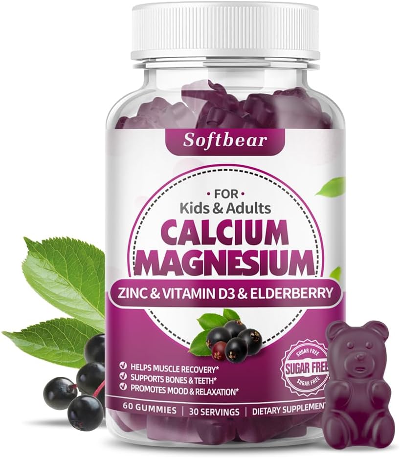 Softbear Calcium Magnesium Zinc Gummies per le donne, Alto assorbimento Calcium Magnesium Supplemento per Bone Forza, Zucchero-Free, Vegan, Samburo 60 Gummies