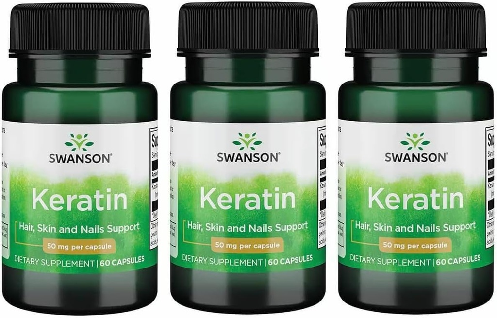 Swanson Keratin (da Lana Tibetana) - Integratore Naturale Promuovere Giunti Sani, Capelli, Pelle & Unghie - Aiuta Nourish Tessuti Connettivi Sani - (60 Capsule, 50 mg Ogni) (3 Confezione)