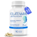 FolateMaxx L-metilfolato 15mg 90 capsule | Professionale attivo Methyl Folate 5-MTHF supplemento | Folate metilato per le donne e gli uomini | Non OGM, senza glutine (3 mesi di alimentazione)