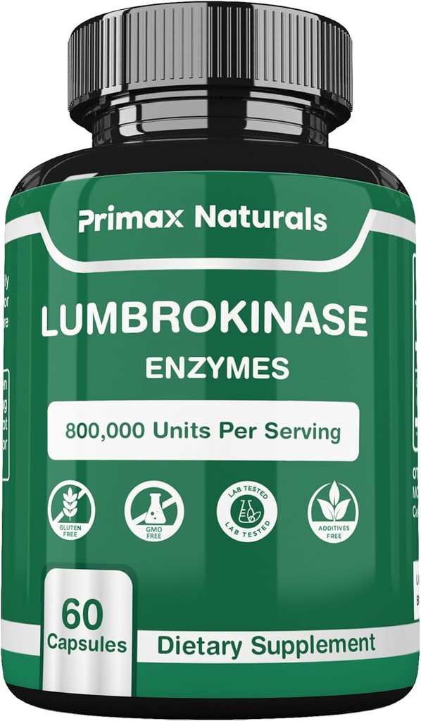 Lumbrokinase Supplement - Lumbrokinase 40 mg per Serving (Attività massima - 800.000 unità) Lumbrokinase Enzymes supplemento (Similare a Nattokinase) Non OGM, Soy Free, Gluten Free (60 capsule)