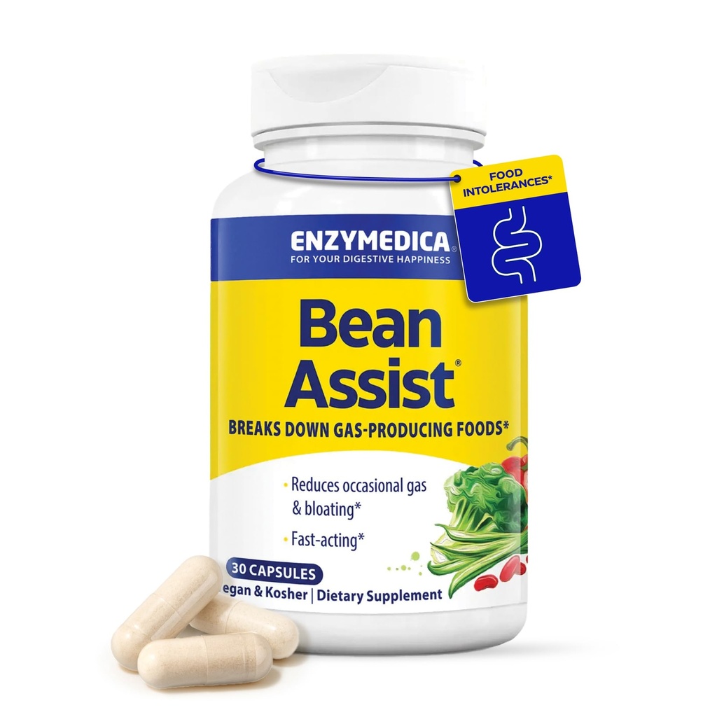 Enzymedica, BeanAssist, Alpha Galactosidase Enzyme per il supporto digestivo, riduce occasionalmente gas & Bloating da fagioli, Broccoli & Legumes, enzimi digestivi per le donne & uomini, 30 conte
