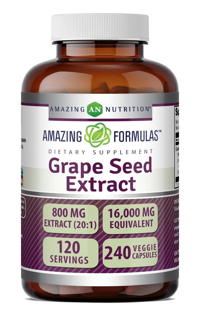 Incredibile Formulas Grape Seed 800 Mg Extract (20:1) | 16000 Mg Equivalent | Veggie Capsules | Non-GMO | Gluten-Free | Made in USA (240 Count)