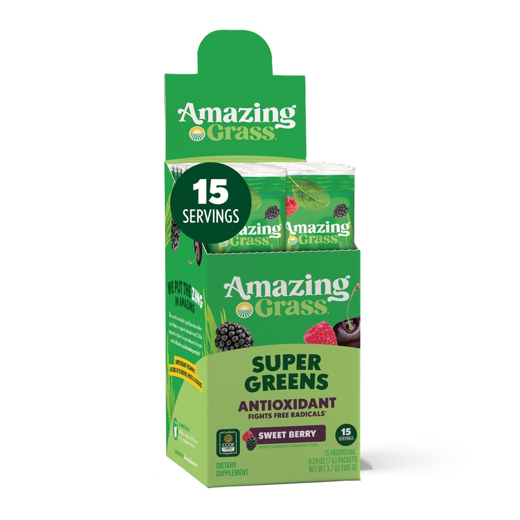 Antiossidante: Polvere di Super Greens con Spirulina, polvere di radice di barbabietola, sambuco, prebiotici e probiotici, berbina dolce, 15 Servings (paccheggio Vary May)