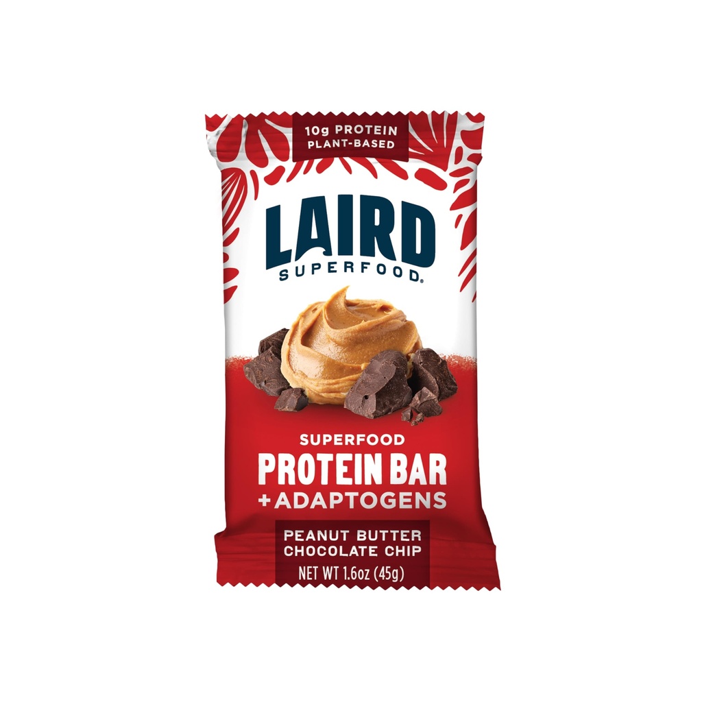 Barre di proteine funzionali di Laird Superfood – Barretta di proteine ma meglio con ingredienti reali, Funzionali funghi 10g proteine pianta-basate, 6g fibra - Non-OGM - Peanut Butter Chip di cioccolato, 10 conte (Pack of 1)