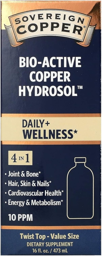 Immunogenica naturale d'argento Sovrana Bio-Active Copper Hydrosol, 10 ppm 16 oz Liquido